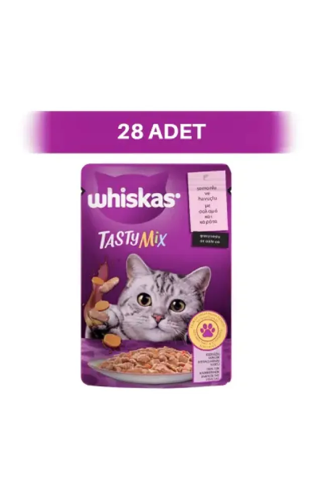 TastyMix Somonlu ve Havuçlu Pouch Yetişkin Kedi Yaş Maması 28 x 85 gr