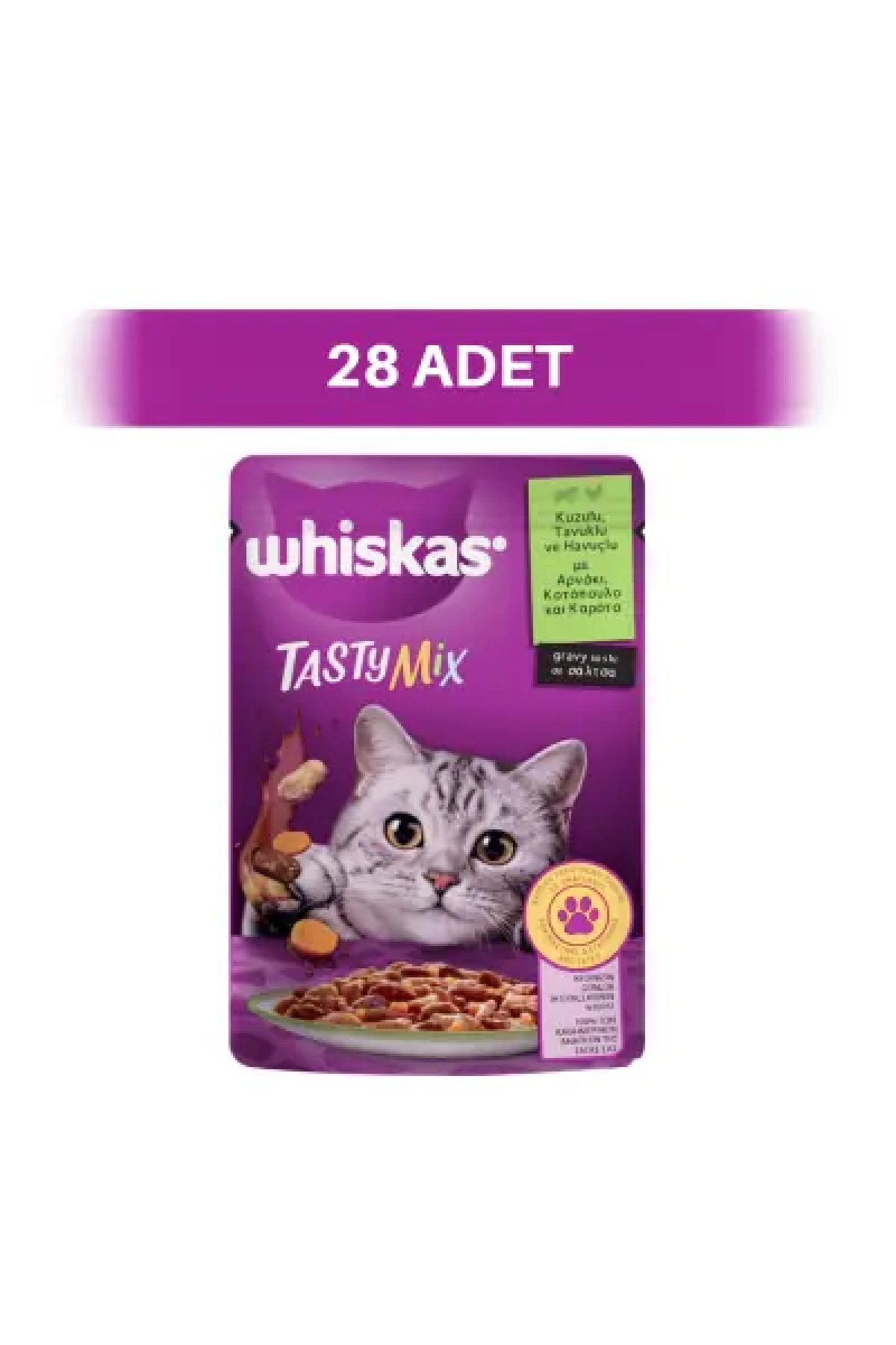 TastyMix Kuzulu, Tavuklu ve Havuçlu Pouch Yetişkin Kedi Yaş Maması 28 x 85 gr
