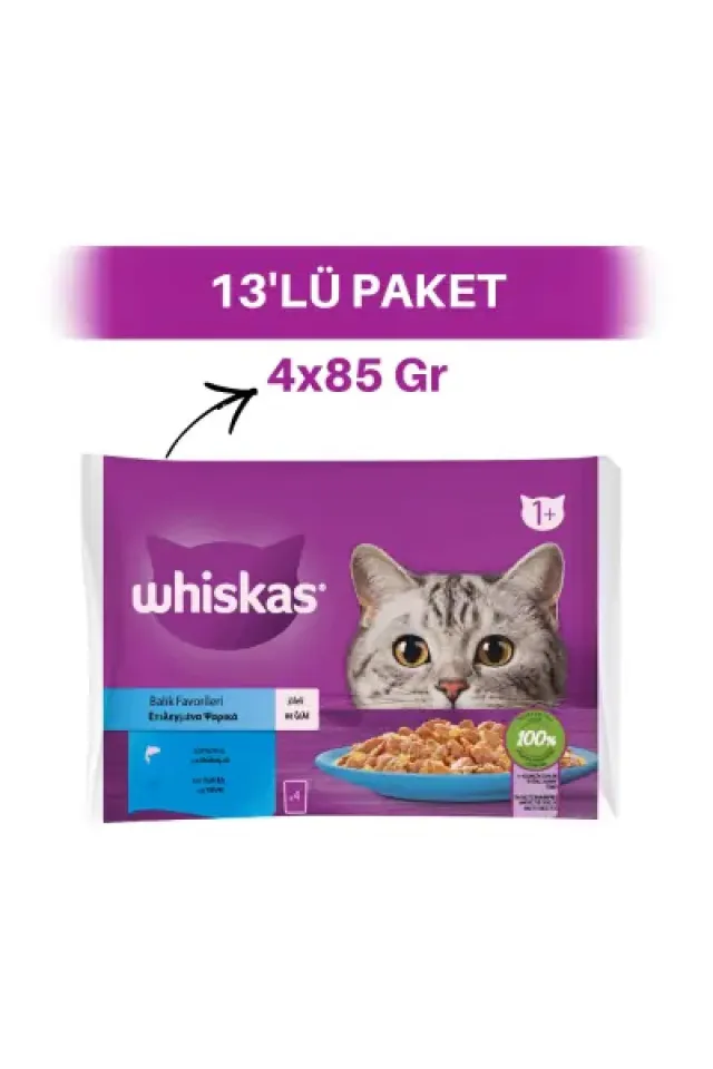 Balık Favorileri Somonlu ve Ton Balıklı Pouch Yetişkin Kedi Yaş Maması 13 x 4 x 85 gr