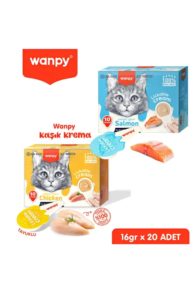 2li Set - Somonlu & Tavuklu Tahılsız Kaşıklı Kedi Ödül Kreması Kedi Ödülü 20 x 16gr