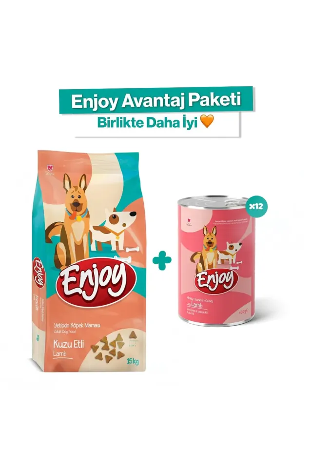 Kuzu Etli Yetişkin Köpek Maması 15 kg + 12'li Konserve Ekonomik Paket