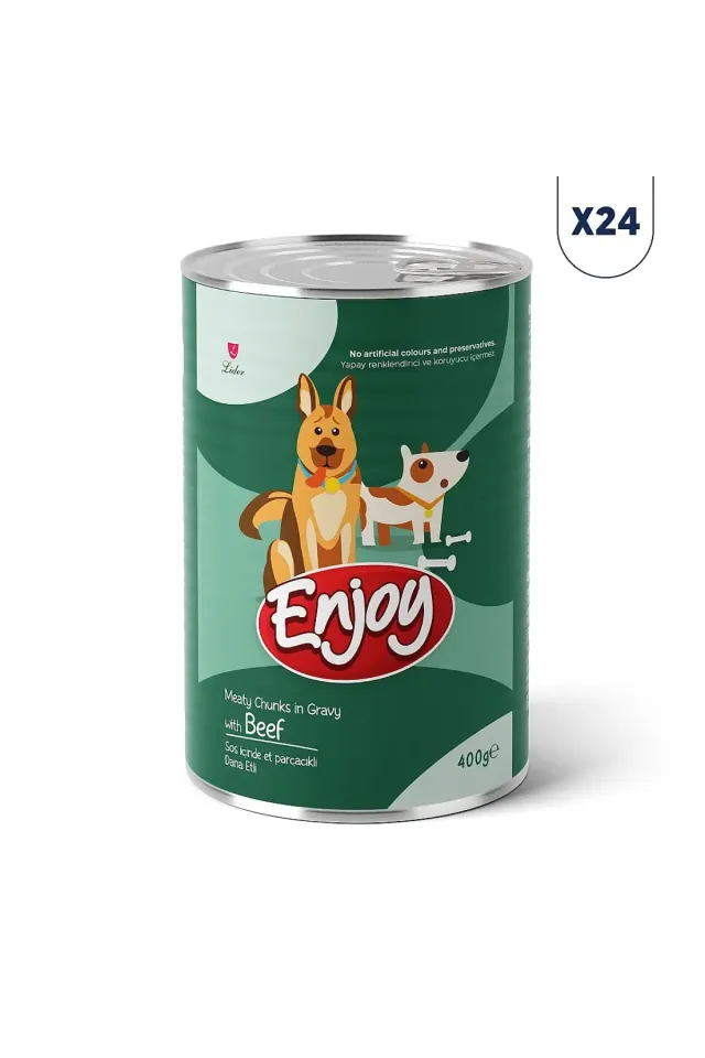 Sos İçinde Et Parçacıklı Dana Etli Yetişkin Köpek Konservesi 400 gr 24'lü