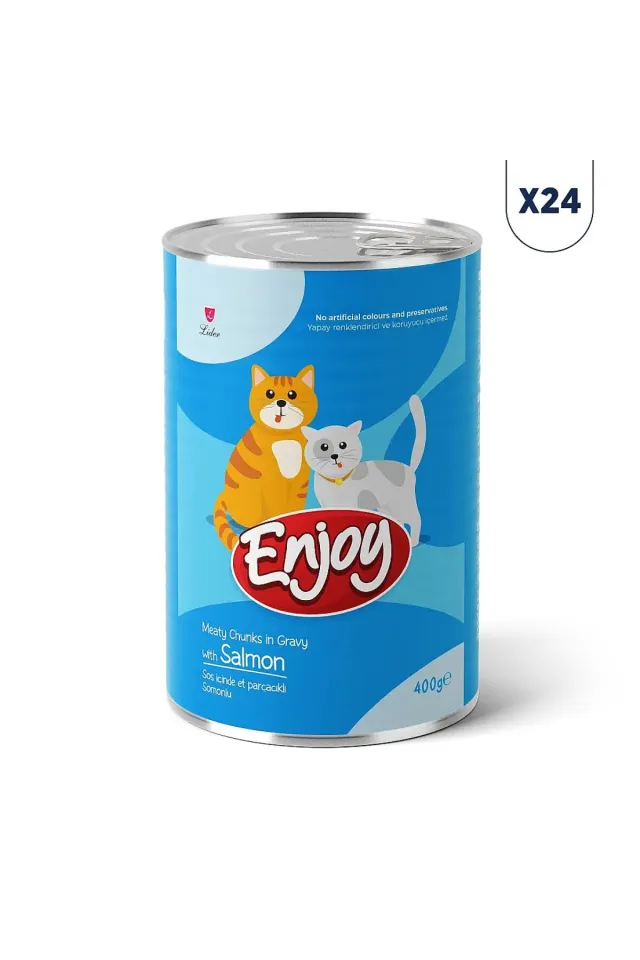 Sos İçinde Et Parçacıklı Somonlu Yetişkin Kedi Konservesi 400 gr 24'lü