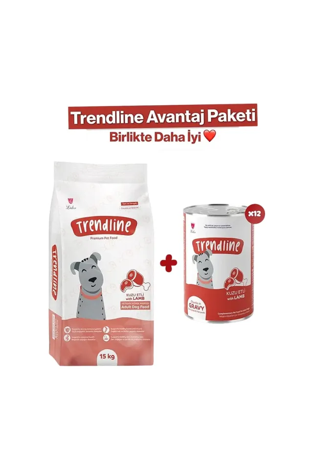 Kuzu Etli Yetişkin Köpek Maması 15 kg + 12'li Konserve Avantaj Paketi