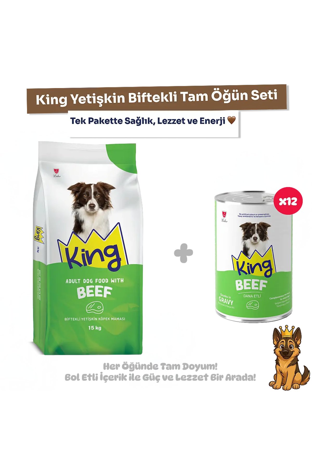 Biftekli Yetişkin Köpek Maması 15 kg + 12’li Konserve Ekonomik Paket