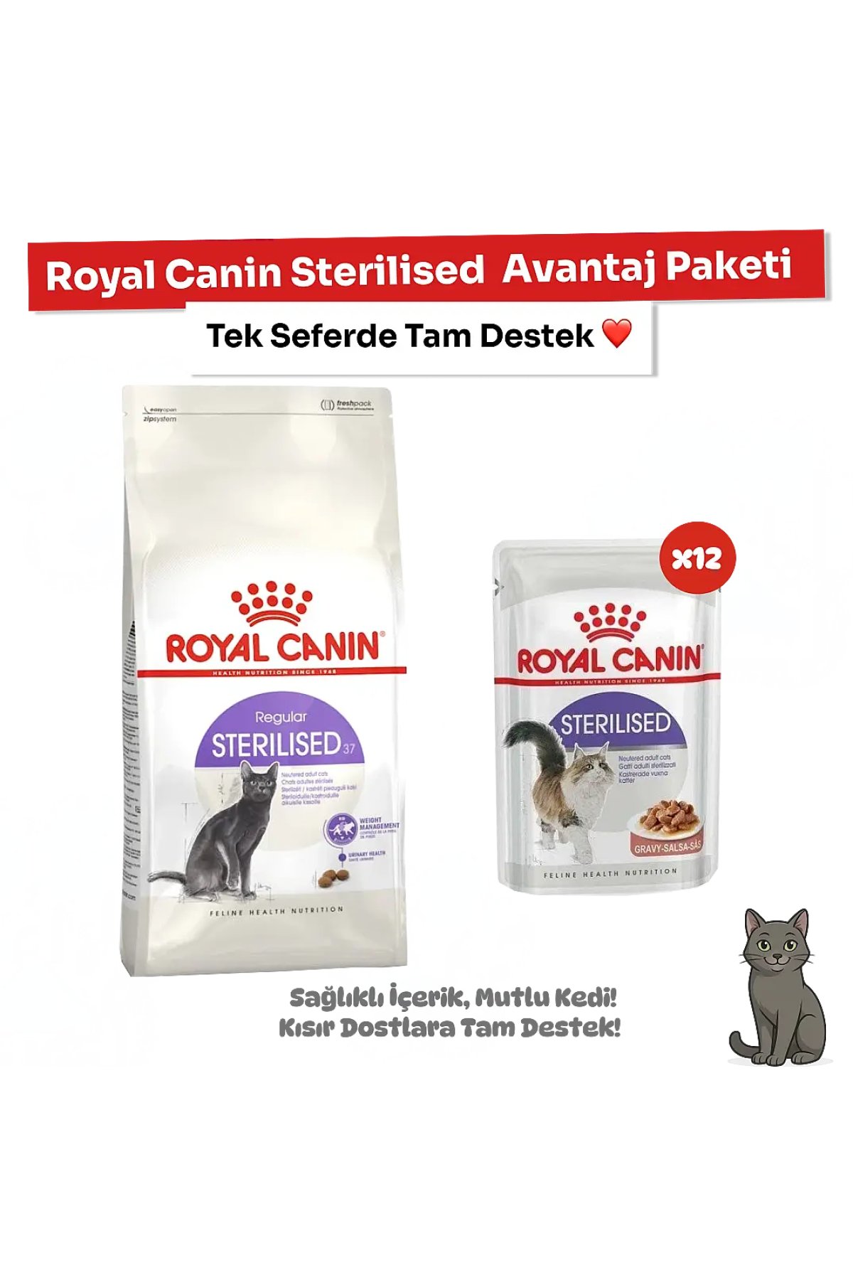 Sterilised 10 Kg + 12'li Yaş Mama Avantaj Paketi