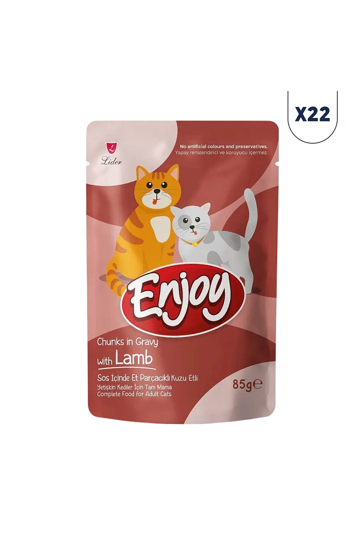 Sos İçinde Et Parçacıklı Kuzu Etli Yetişkin Kedi Konservesi 85 gr 22'li