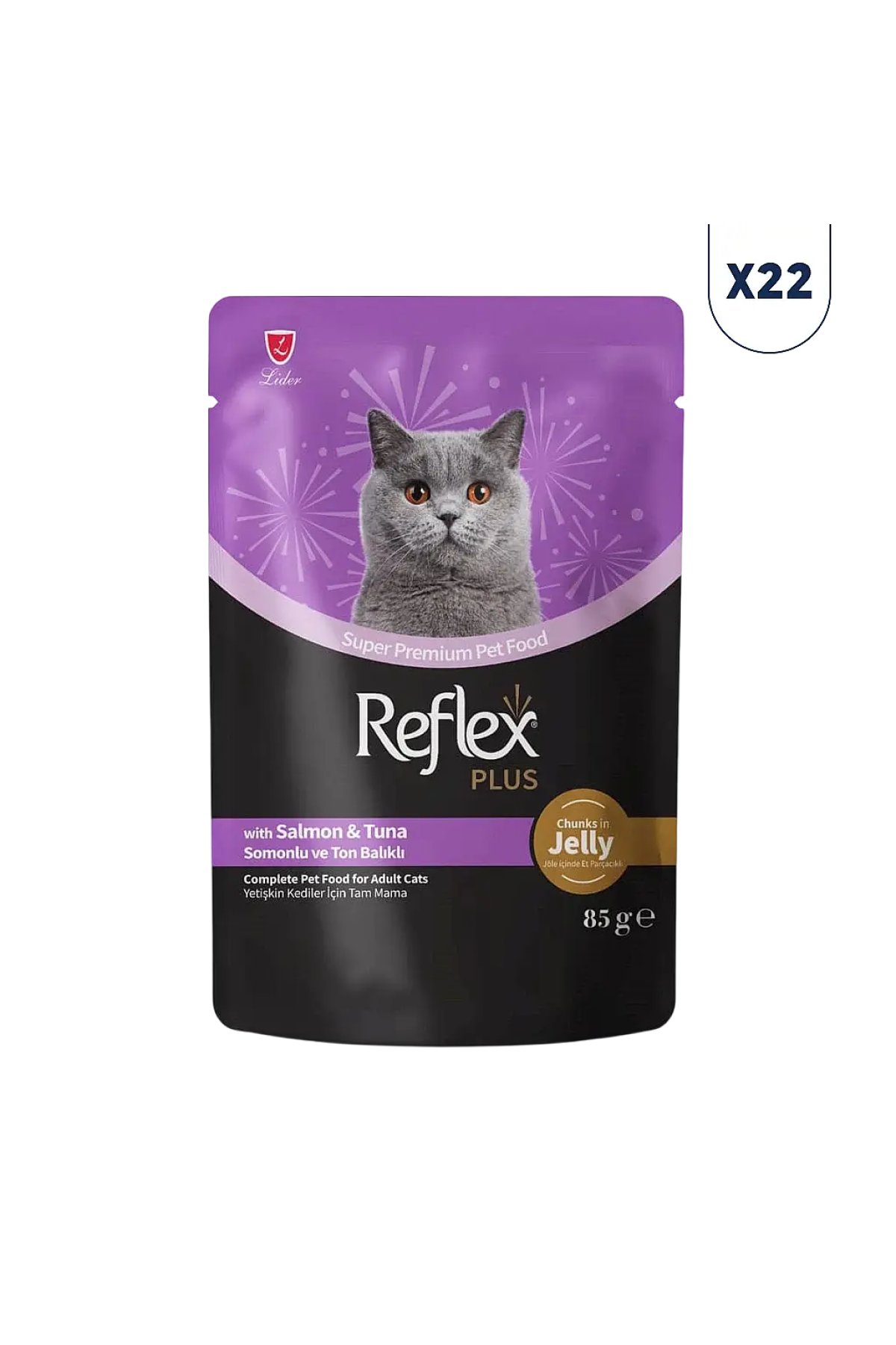 Plus Jöle İçinde Somonlu ve Ton Balıklı Yetişkin Kedi Pouch 85 gr 22'li