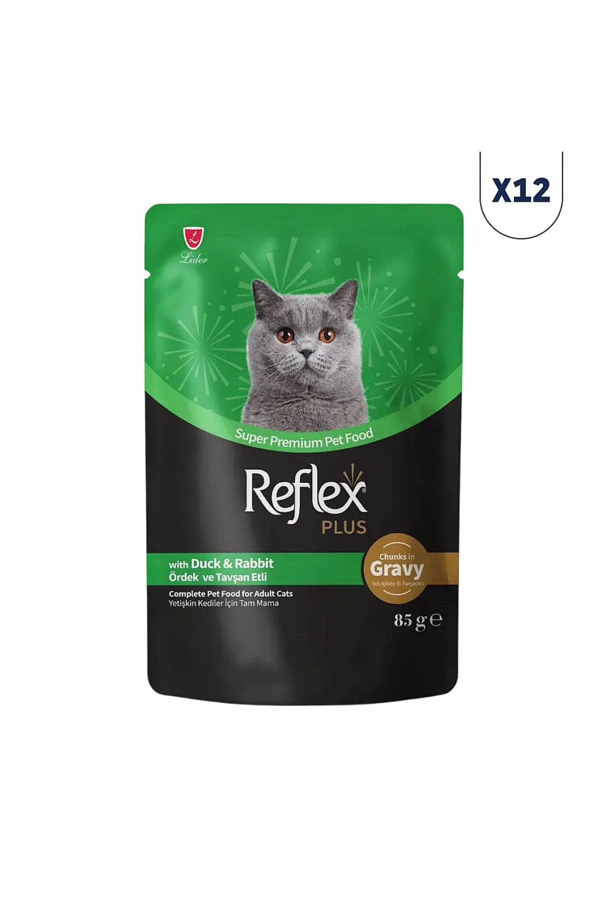 Plus Sos İçinde Parça Ördek ve Tavşan Etli Yetişkin Kedi Pouch 85 gr 12'li