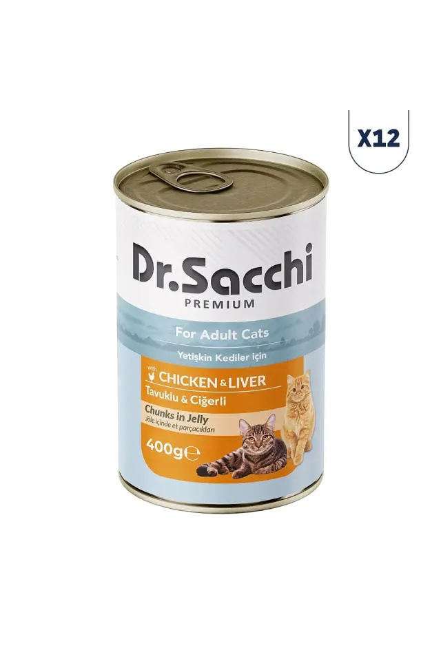 Tavuklu ve Ciğerli Yetişkin Kedi Konservesi 400 gr 12'li