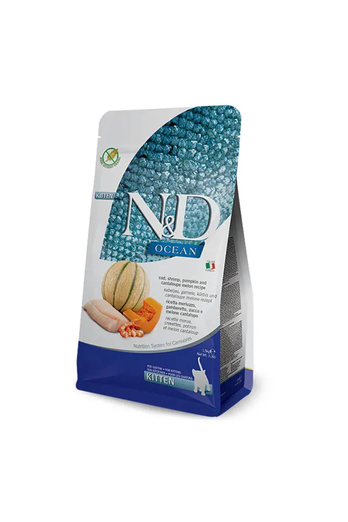 Ocean Morina Balığı Bal Kabağı Karides ve Kavunlu Tahılsız Yavru Kedi Maması Paketten Bölme 1Kg