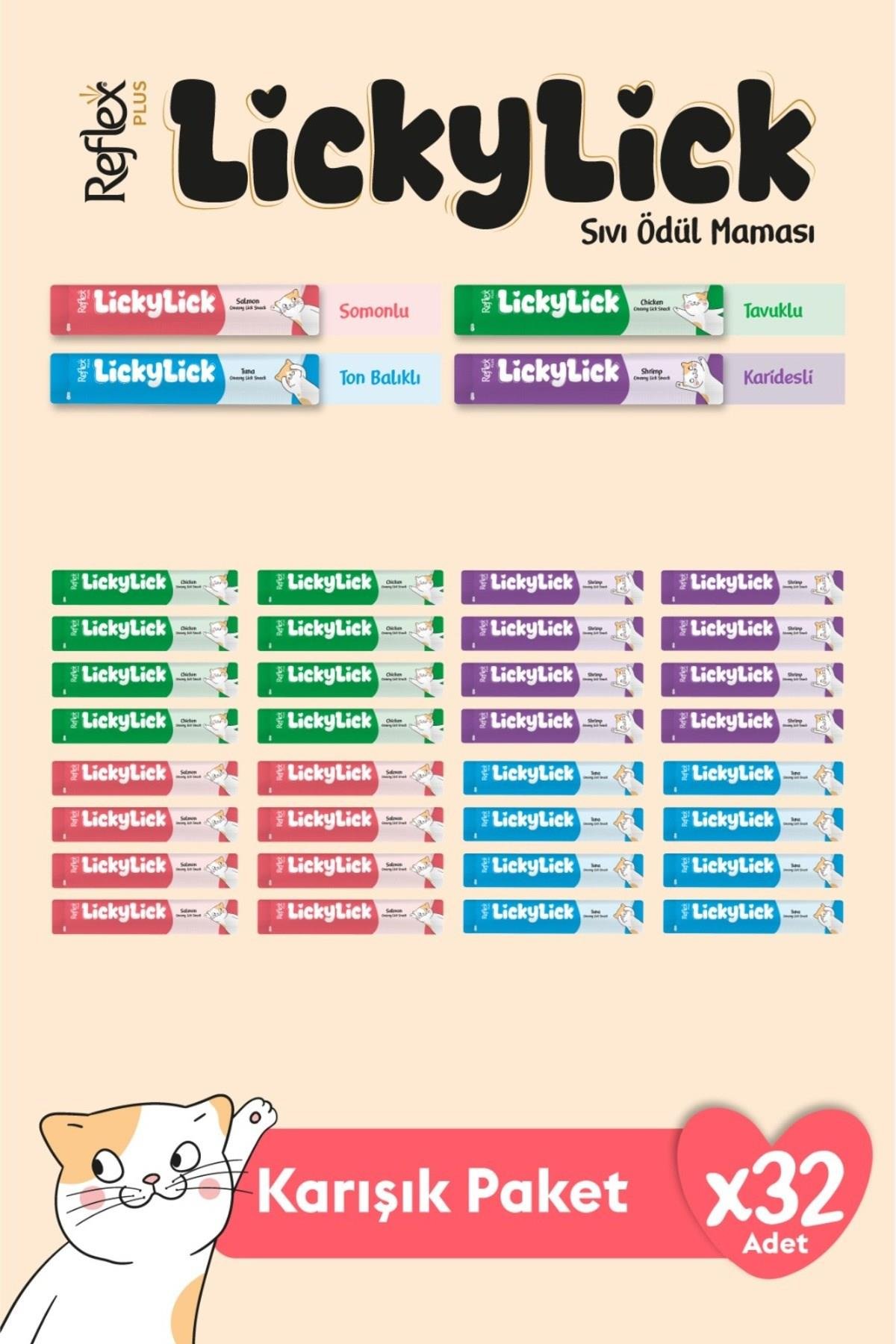 Plus LickyLick Sıvı Ödül Maması Karışık Paket 15 gr x 32 Adet
