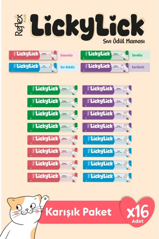 Plus LickyLick Sıvı Ödül Maması Karışık Paket 15 gr x 16 Adet