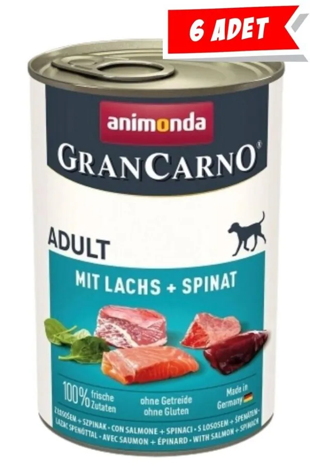 Gran Carno Adult Somonlu ve Ispanaklı Yetişkin Köpek Konservesi 400gr (6 Adet)