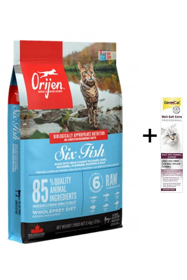 Six Fish Tahılsız Balıklı Yetişkin Kedi Maması 5,4 Kg + (Gimcat Malt Extra 100 g)