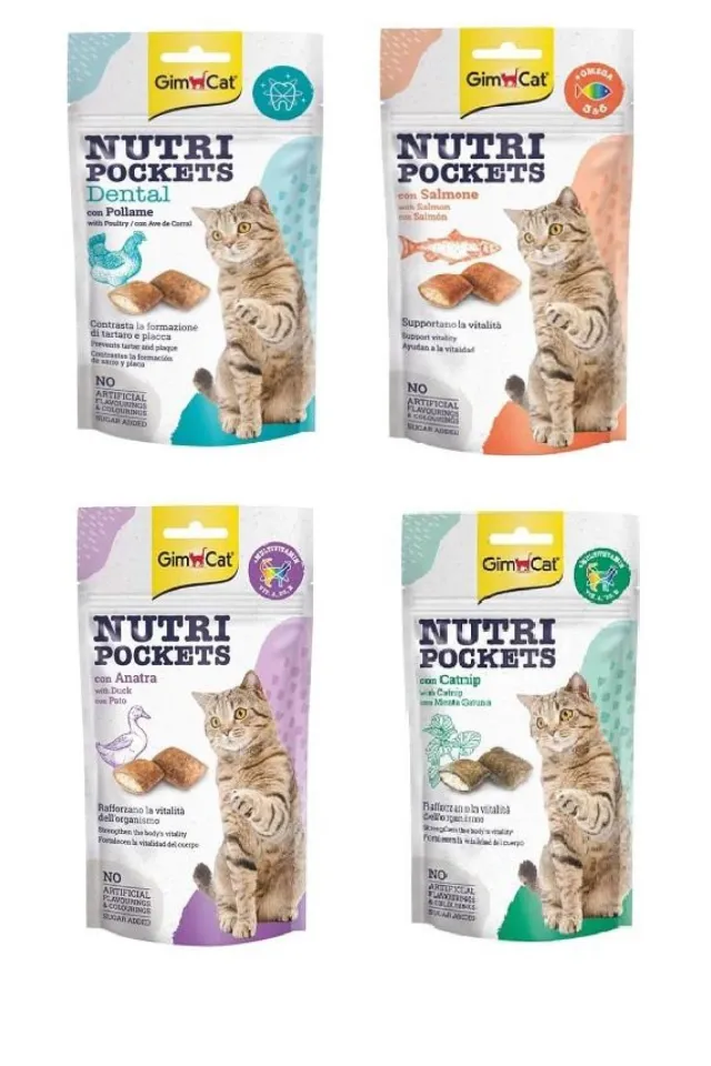 Nutri Pockets Tavuklu + Somonlu +Ördekli + Catnipli Kedi Ödülü  60 g