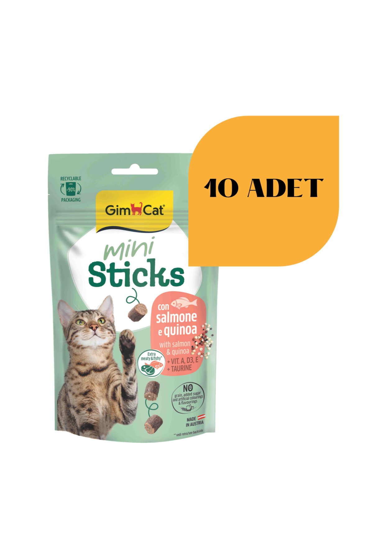 Mini Sticks Somonlu Kinoalı Kedi Ödülü 50 gr (10 Adet)
