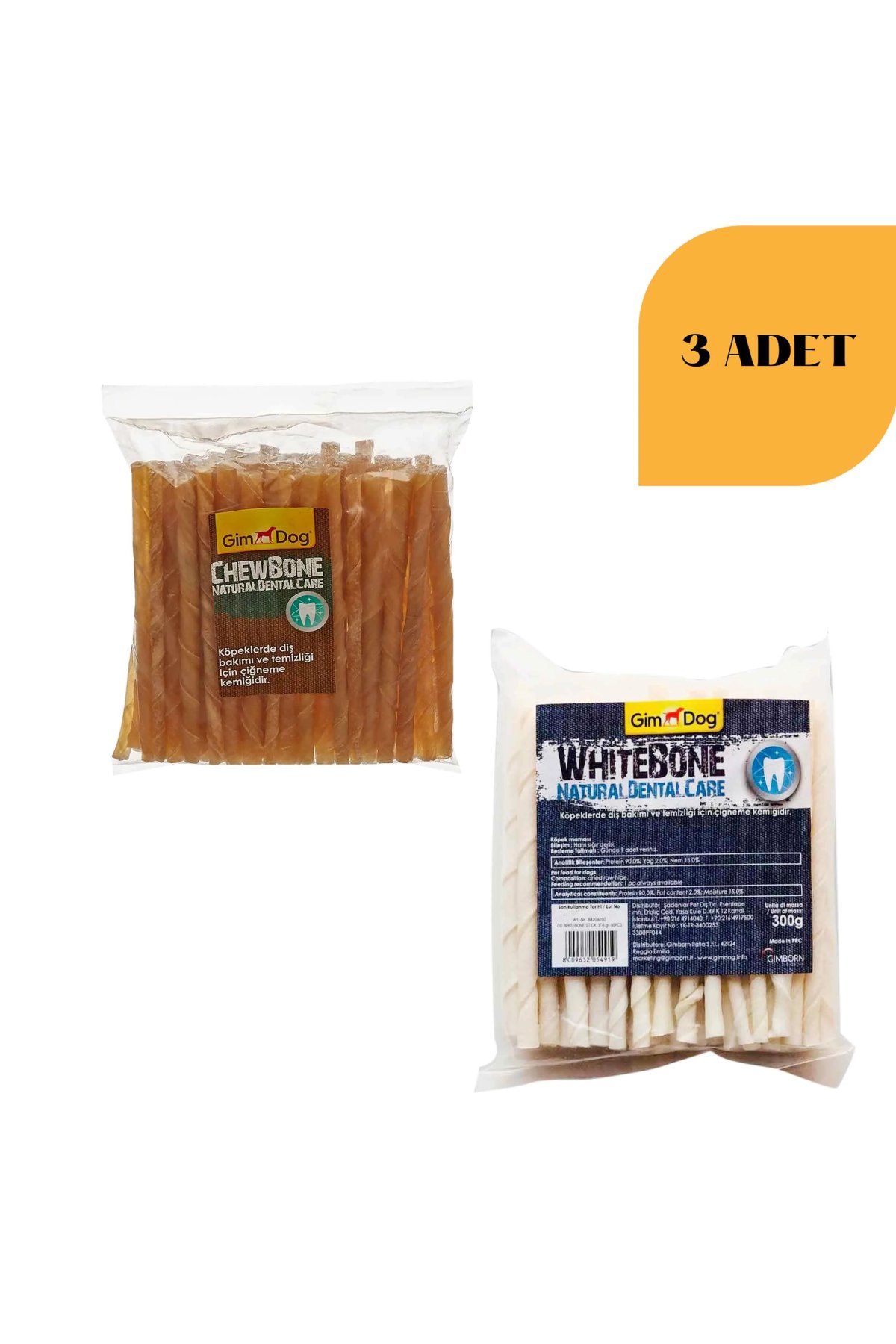 Naturel & White Bone Burgu Çubuk Köpek Ödülü (3 adet beyaz 3 adet naturel)