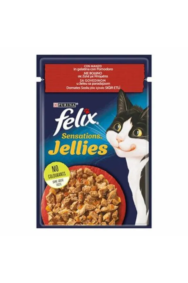 Pouch Sensation Jellies Sığır Etli ve Domatesli Yetişkin Kedi Konservesi 12 Adet 85 Gr