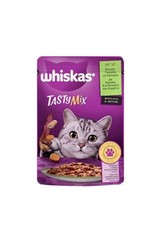 Pouch Tastymix Sos İçinde Kuzulu Tavuklu ve Havuçlu Yetişkin Kedi Konservesi 28 Adet 85 Gr