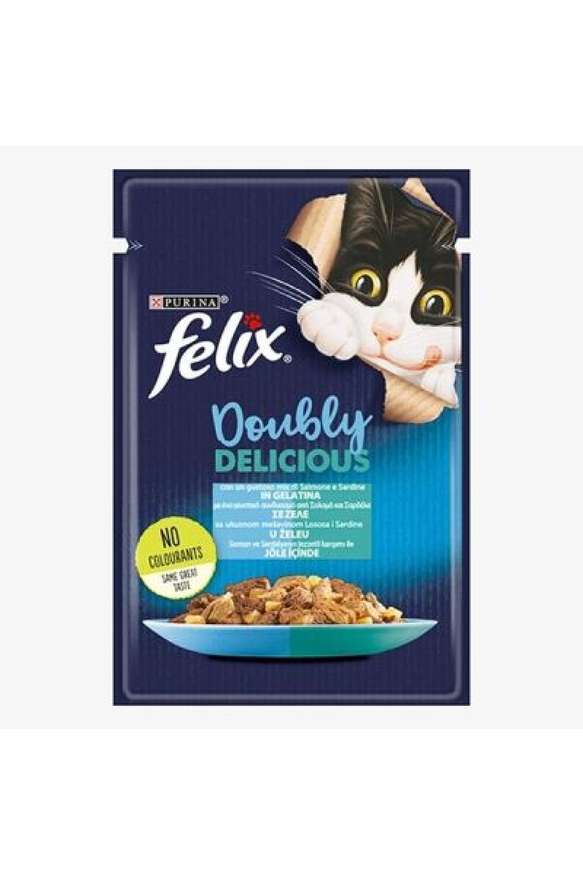 Pouch Çifte Lezzet Somonlu ve Sardalyalı Yetişkin Kedi Konservesi 12 Adet 85 Gr