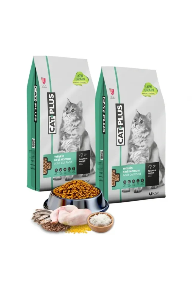 Düşük Tahıllı Hipoalerjenik Tavuklu Hamsili Yetişkin Kedi Maması 1,5 Kg x 2 Adet