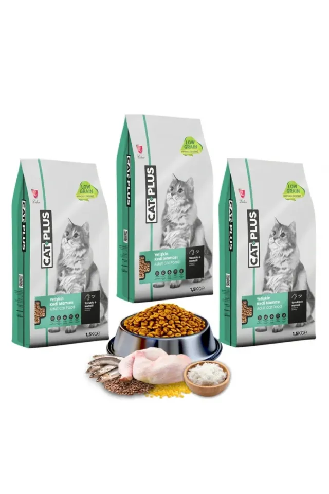 Düşük Tahıllı Hipoalerjenik Tavuklu Hamsili Yetişkin Kedi Maması 1,5 Kg x 3 Adet