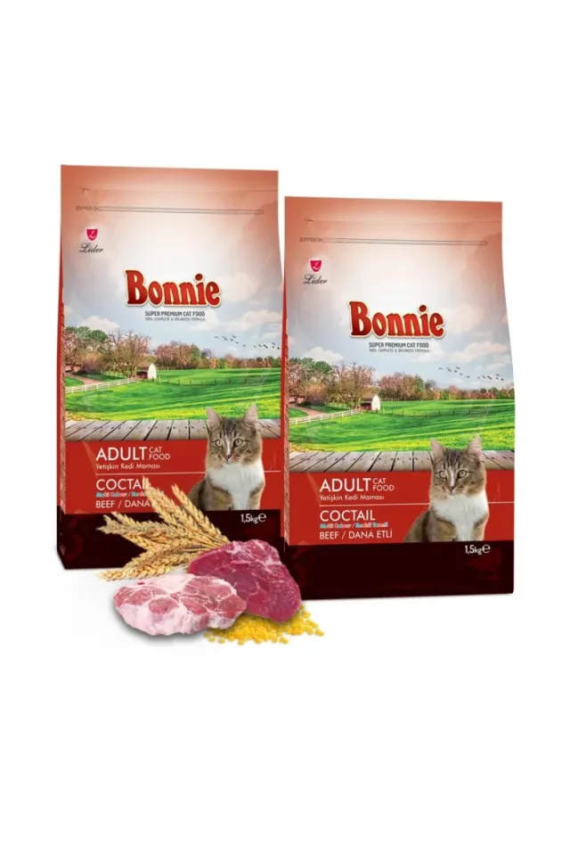 Renkli Taneli Dana Etli Yetişkin Kedi Maması 1,5 Kg x 2 Adet