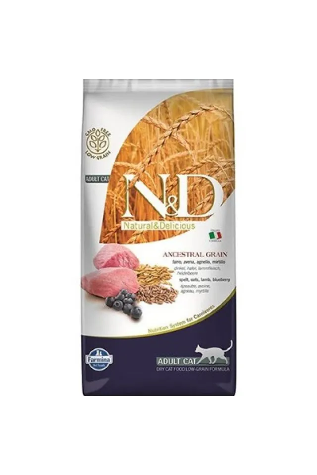 Düşük Tahıllı Kuzu Etli ve Yaban Mersinli Yetişkin Kedi Maması 5 KG