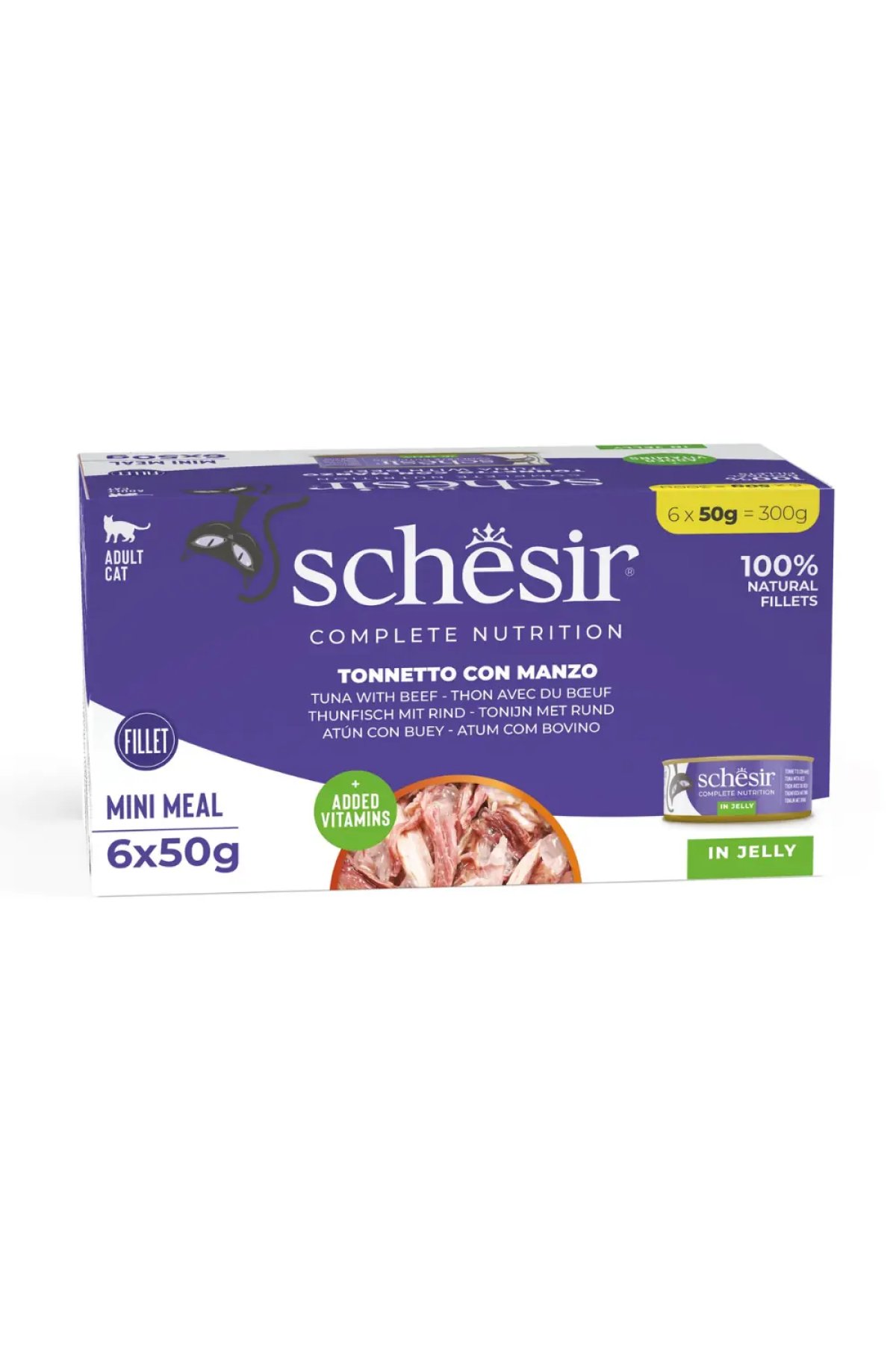 Jöle İçinde Sığır Etli ve Ton Balıklı Yetişkin Kedi Konservesi 6 x 50 gr