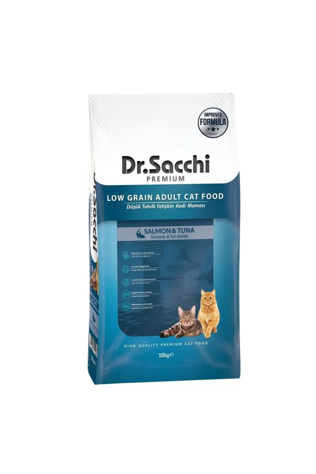 Premium Düşük Tahıllı Somonlu ve Ton Balıklı Yetişkin Kedi Maması 10 Kg