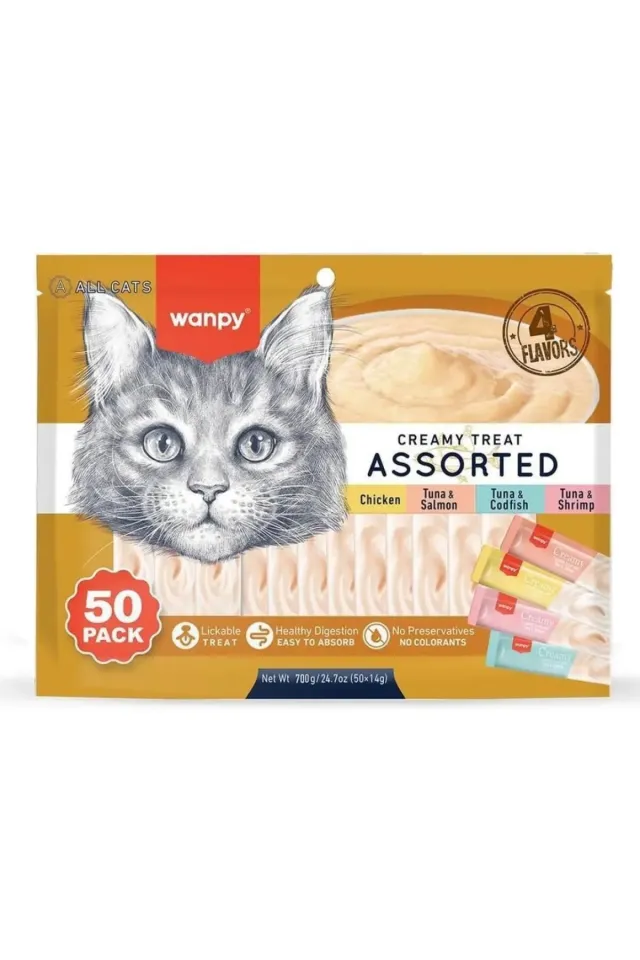 Karışık Çeşitli 4 Lezzetli Krema Kedi Ödül Maması 50 x 14 gr