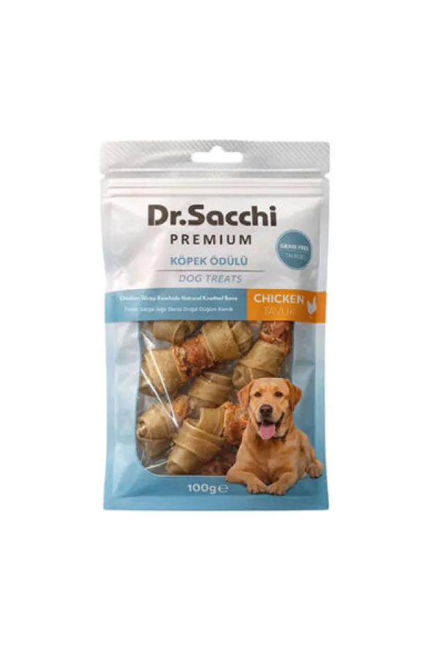 Premium Tavuk Sargılı Sığır Derisi Doğal Düğüm Kemik Tahılsız Köpek Ödülü 2“ 8'li 100 Gr