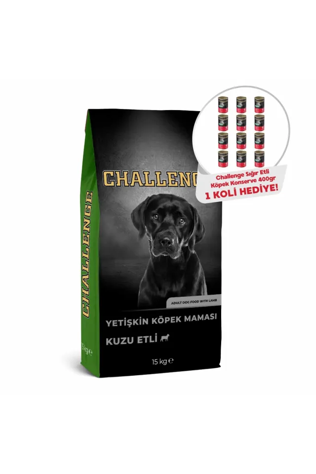 Kuzu Etli Yetişkin Köpek Maması 15 kg (12 Adet Challenge Köpek Konservesi Hediyeli)