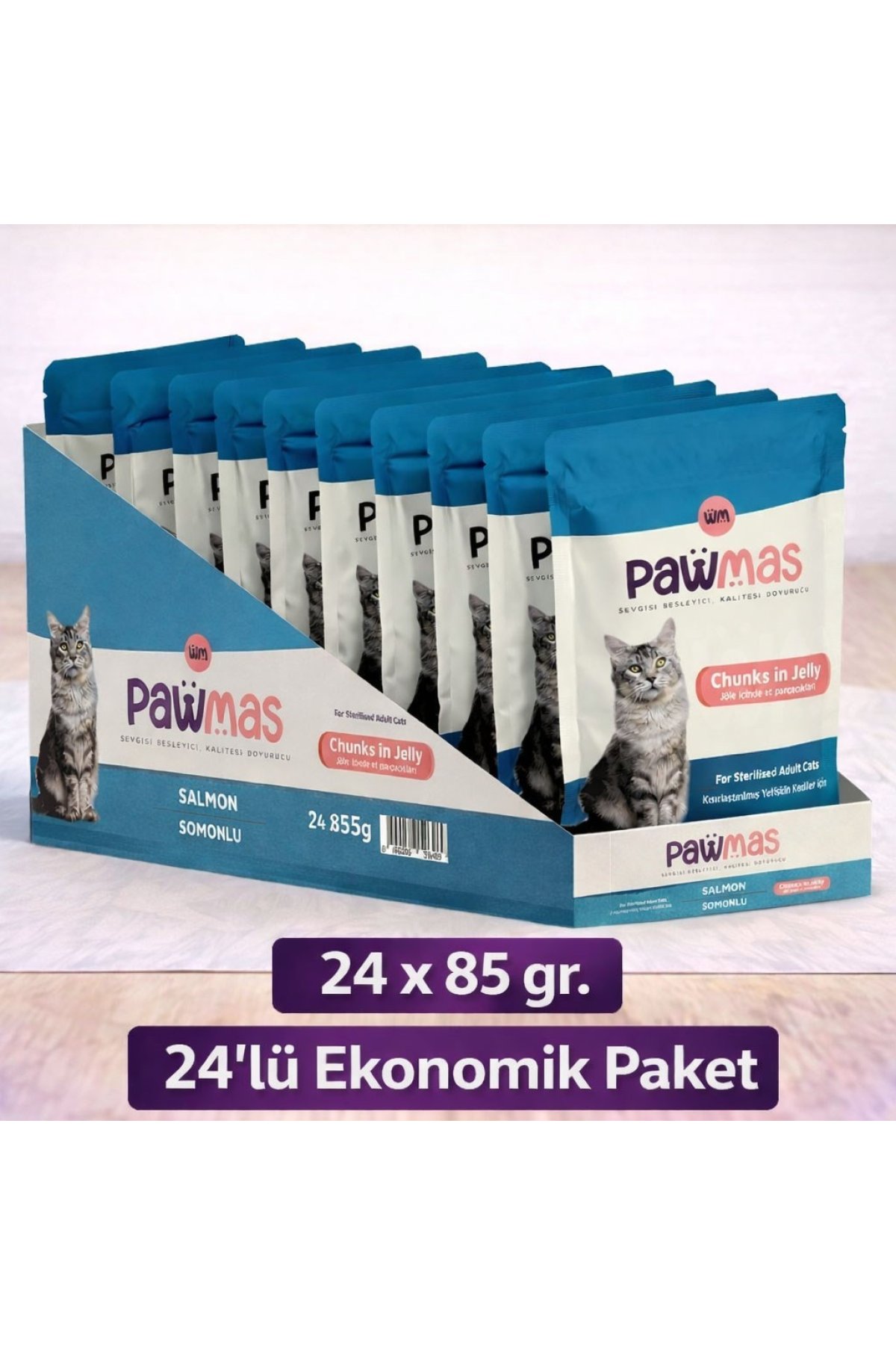 Pouch Somonlu Kısırlaştırılmış Kedi Konservesi 85 gr (24 Adet)