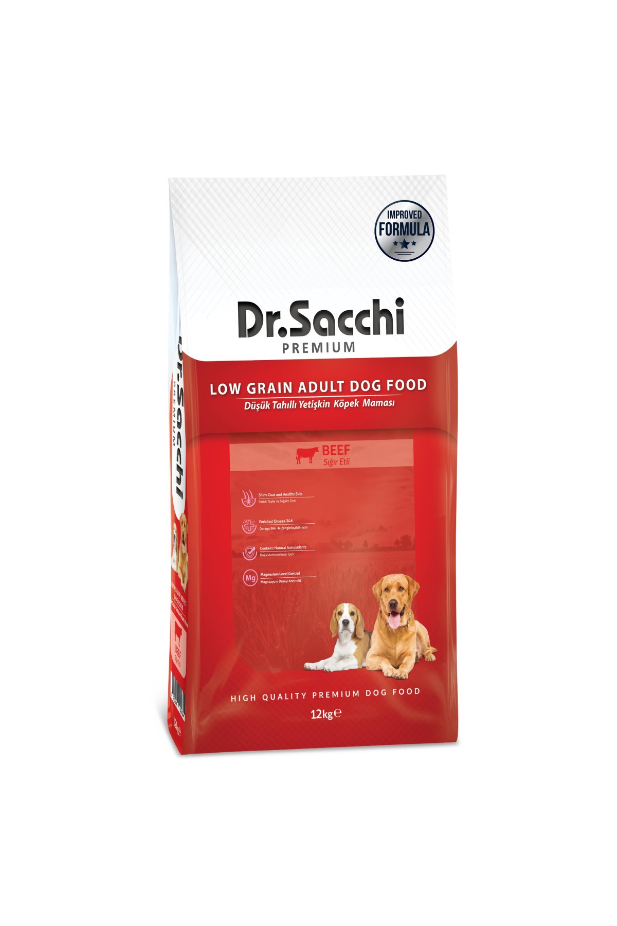 Premium Düşük Tahıllı Sığır Etli Yetişkin Köpek Maması 12 Kg