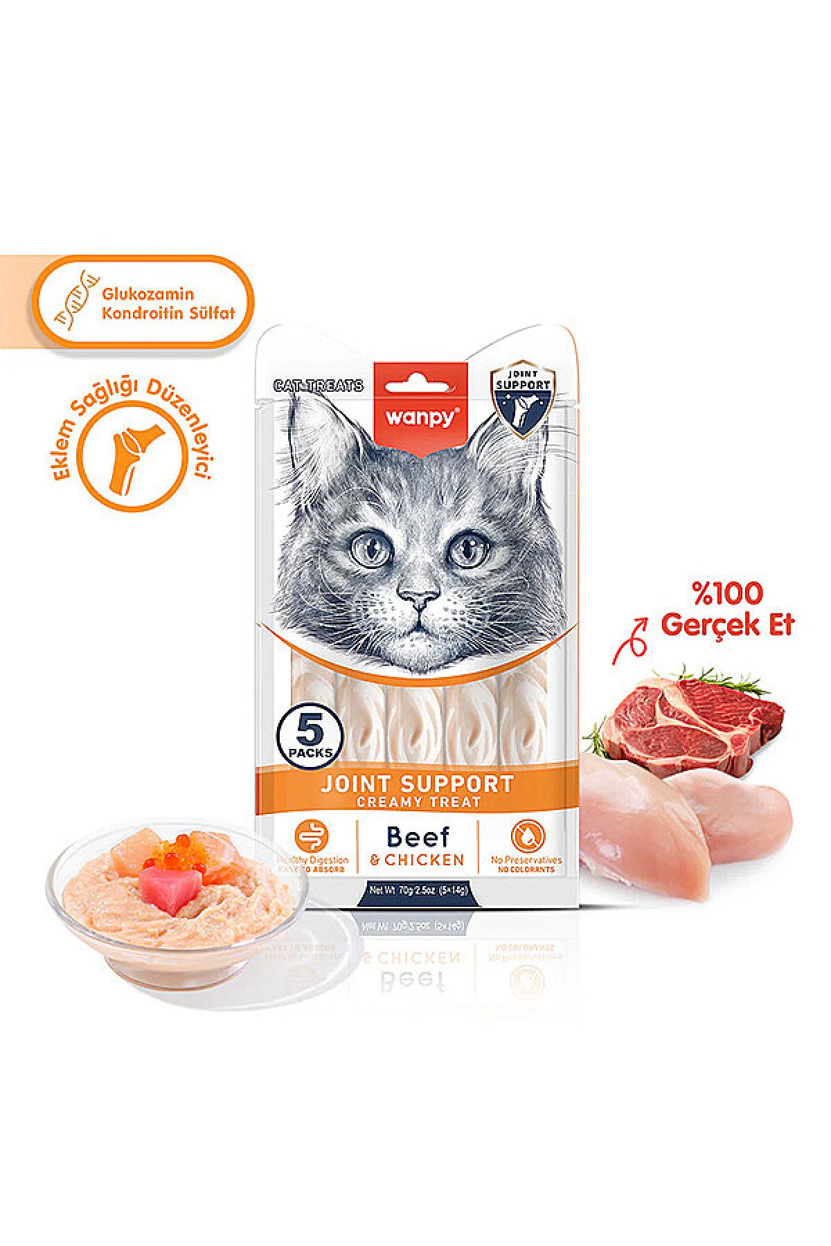 Sığır Etli ve Tavuklu Eklem Desteği Krema Kedi Ödül Maması 14 g (5'li)