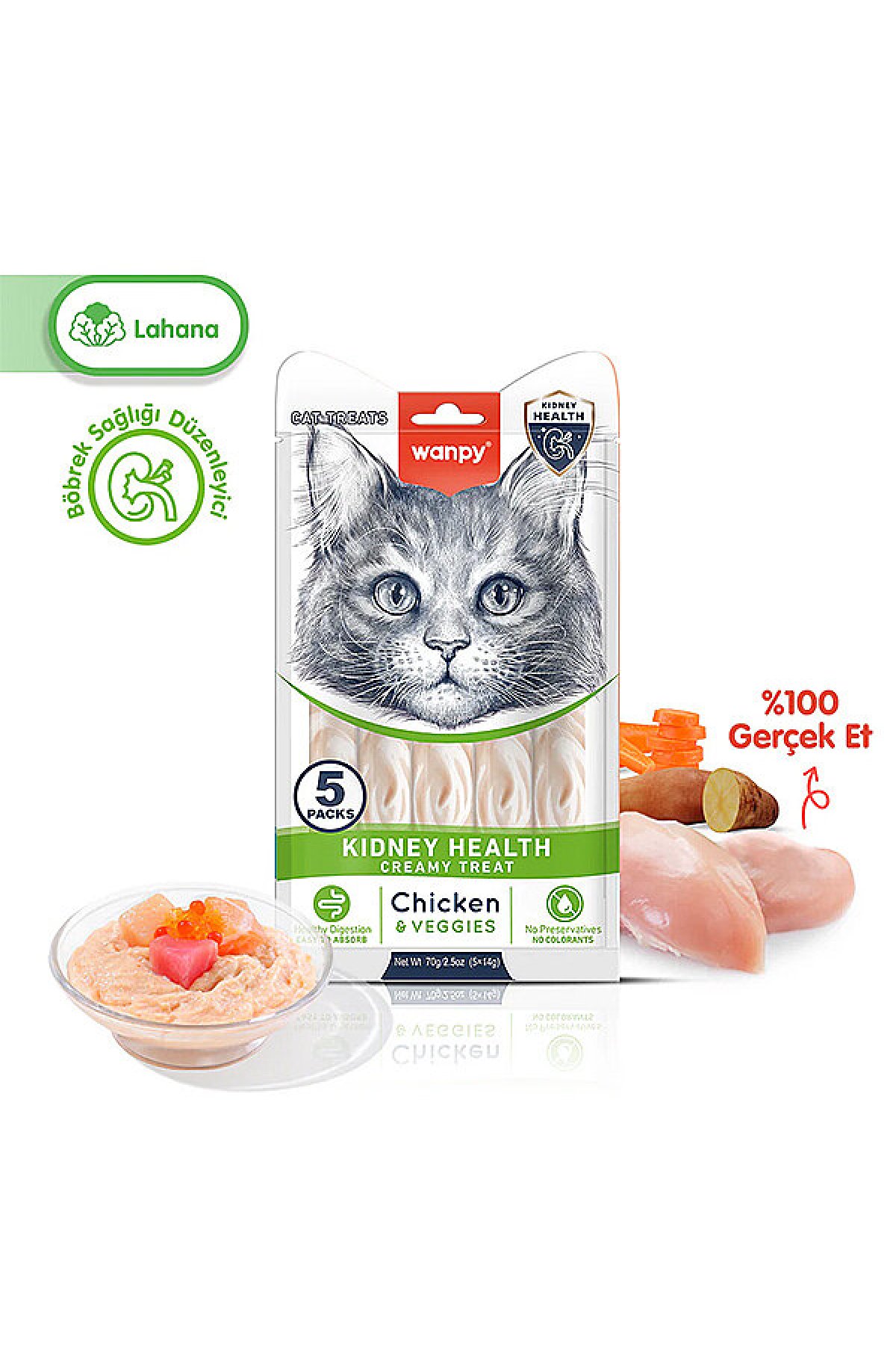 Tavuklu ve Sebzeli Böbrek Desteği Krema Kedi Ödül Maması 14 g (5'li)