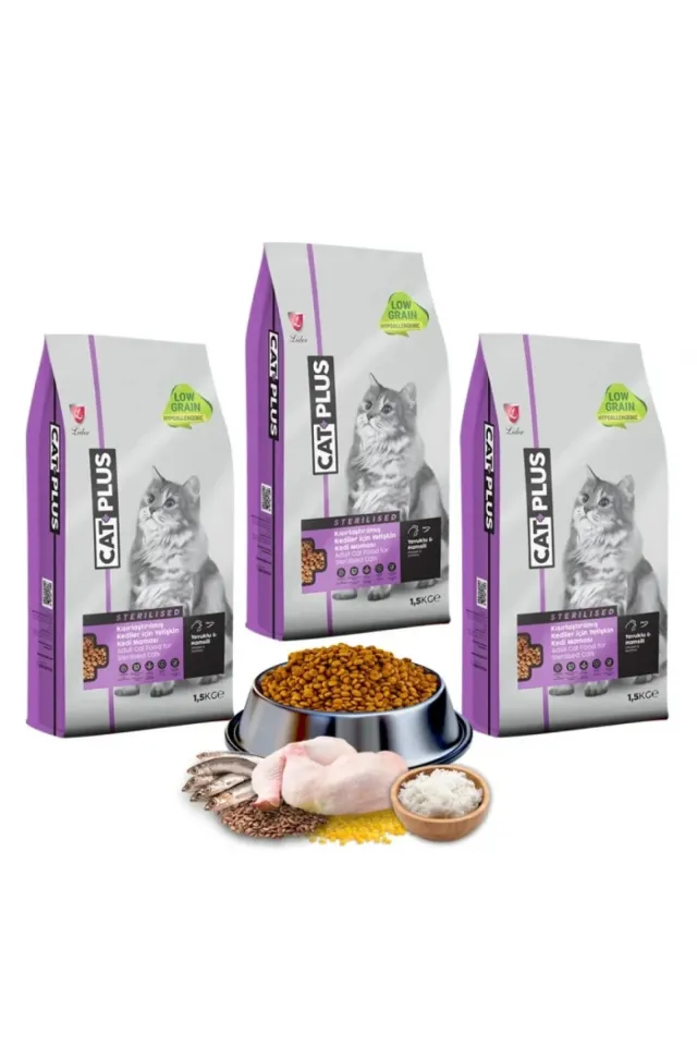 Düşük Tahıllı Hipoalerjenik Tavuklu Hamsili Kısırlaştırılmış Kedi Maması 1,5 Kg x 3 Adet