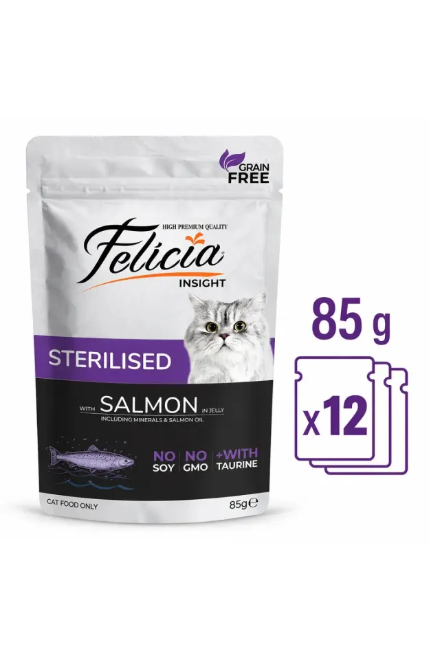 Pouch Tahılsız Somon Balıklı Kısırlaştırılmış Yaş Kedi Maması 85gr 12li Paket