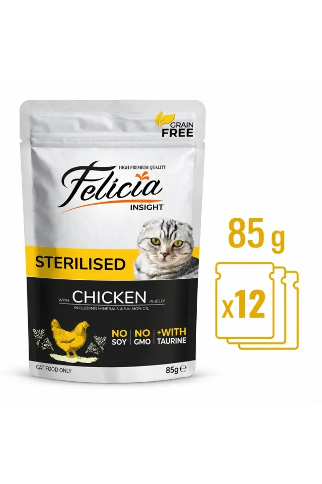 Pouch Tahılsız Tavuklu Kısırlaştırılmış Yaş Kedi Maması 85gr 12li Paket