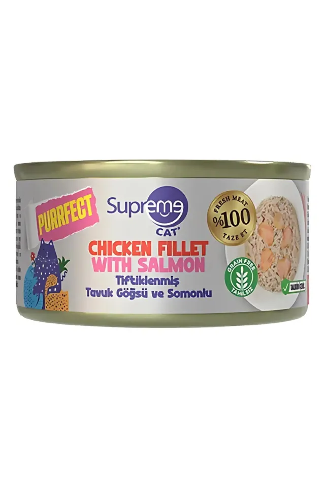 Tiftiklenmiş Tavuk Göğüsü Ve Somonlu Yetişkin Konserve Kedi Maması 70gr 2li Paket