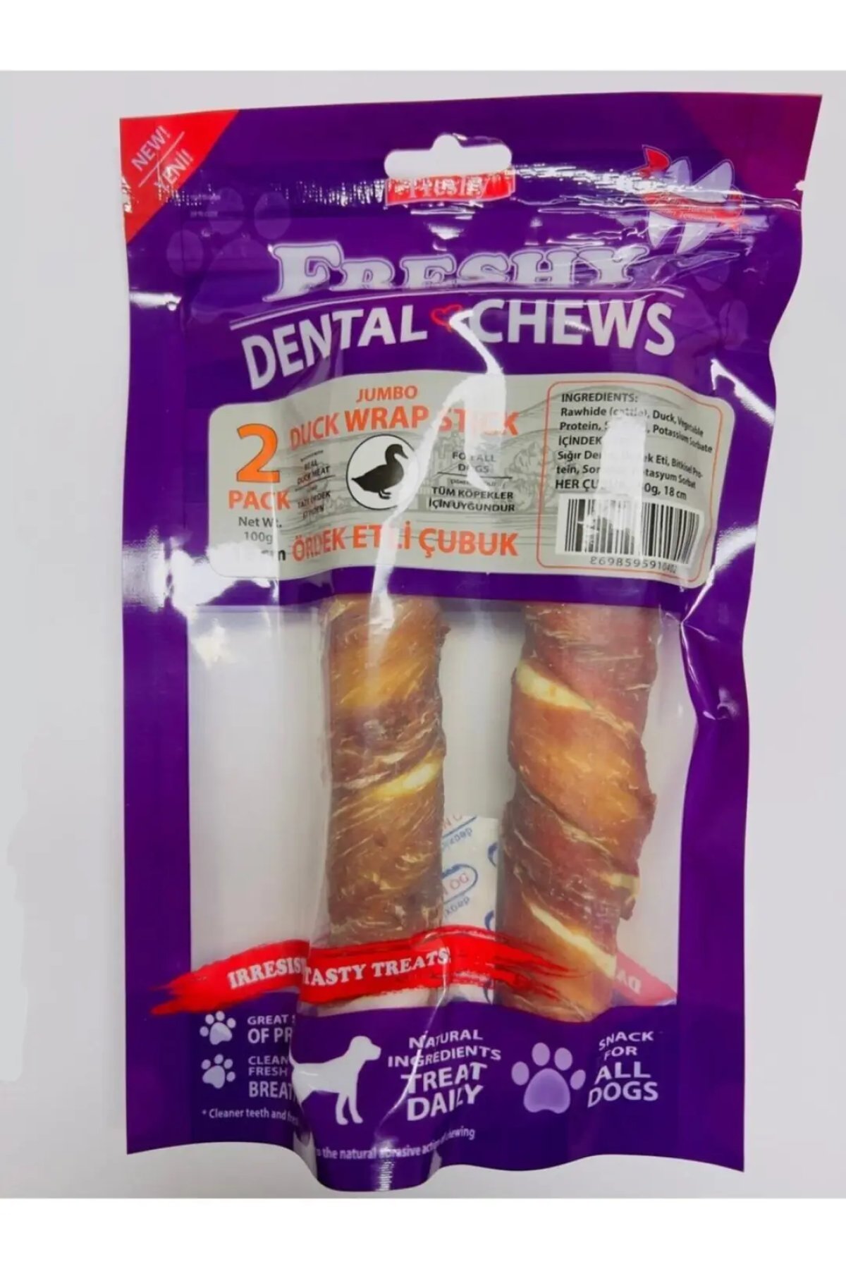 Dental Ördek Eti Kaplı Beyaz Burgu Kemik Köpek Ödülü 18 cm 2'li 18 Cm Beyaz