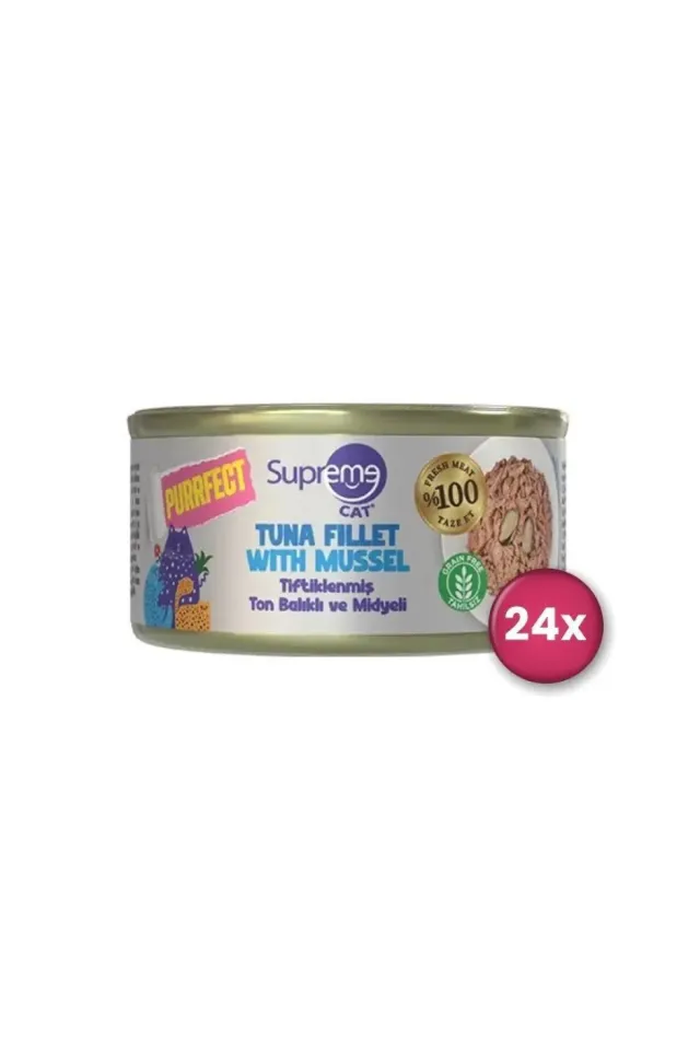 Cat Purrfect Tiftiklenmiş Ton Balıklı ve Midyeli Yetişkin Kedi Konservesi 70 Gr
