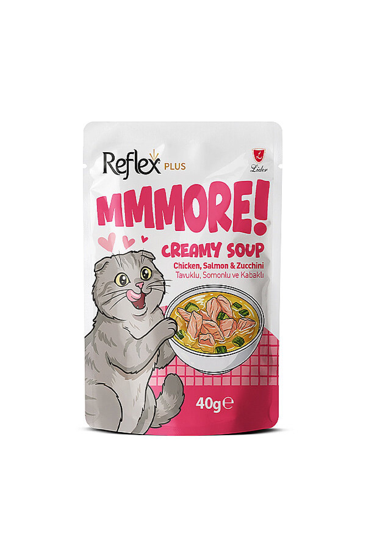 Plus MMMORE Tavuklu, Somonlu ve Kabaklı Kremalı Kedi Çorbası 40 g