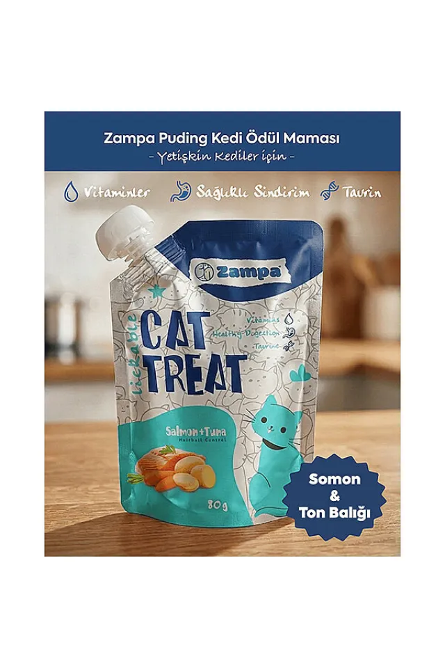 Somonlu ve Ton Balıklı Puding Kedi Ödül Maması 80 g
