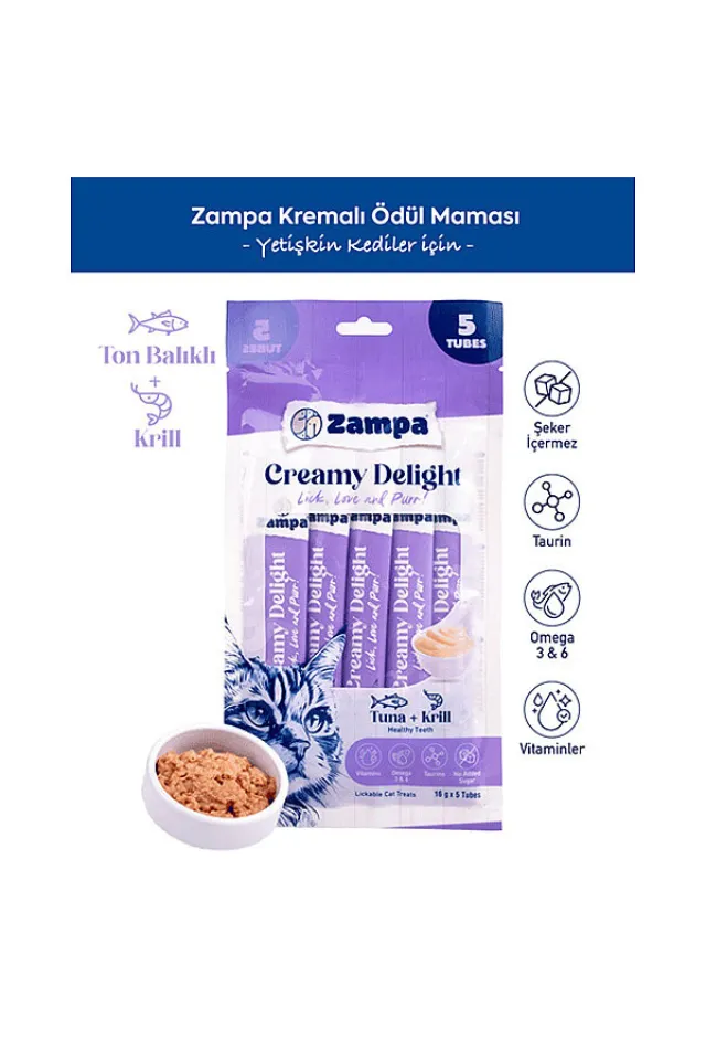 Creamy Delight Ton Balıklı ve Krill İçeren Kedi Krema Ödülü 16 g (5'li Paket)
