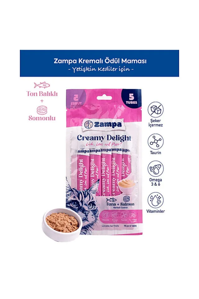 Creamy Delight Ton Balıklı ve Somonlu Kedi Krema Ödülü 16 g (5'li Paket)
