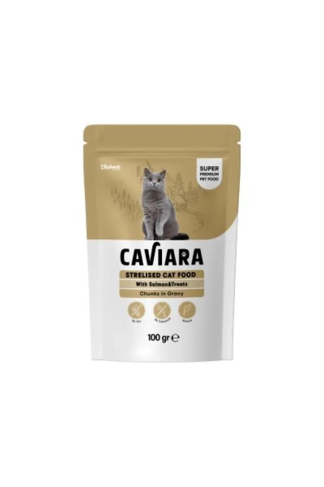 Pouch Sos İçinde Et Parçacıklı Somon ve Alabalıklı Kısırlaştırılmış Yetişkin Kedi Konservesi 100 Gr