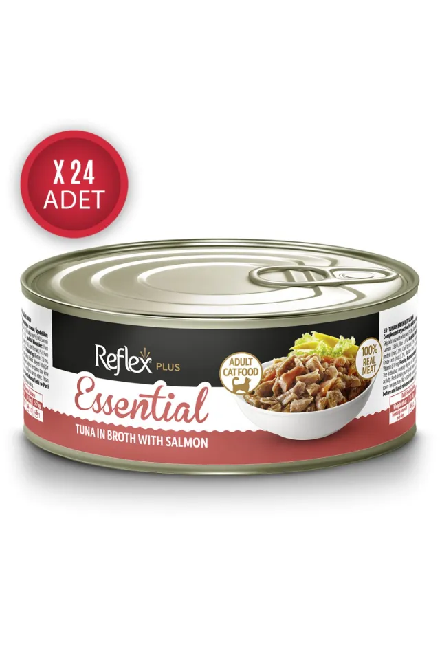 Essential Et Suyunda Ton Balıklı ve Somonlu Yetişkin Kedi Konservesi 70gr x 24 Adet